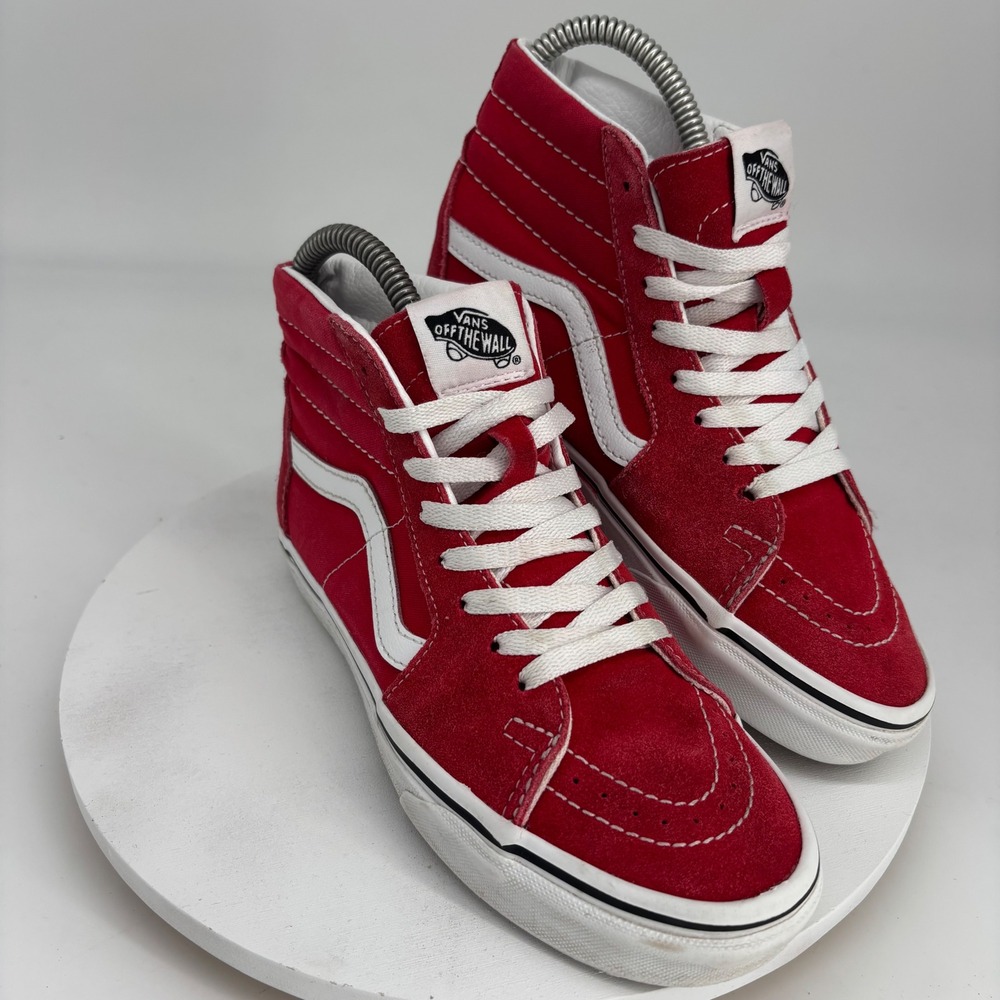 Vans Sk8-Hi Sneakers Womens 6 Mens 4.5 Red Suede Canvas High Top Shoes Skate